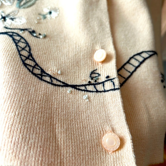 Vintage Koret Cardigan Embroidered Cotton Blend Pearl Button Front - Picture 5 of 6
